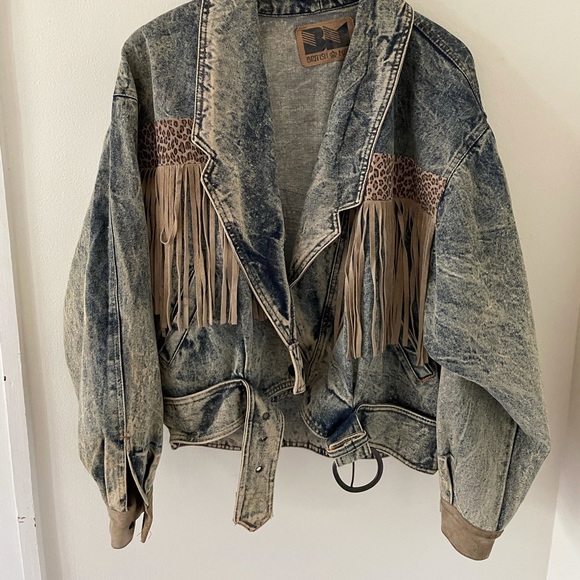 Jackets & Blazers - Stone Washed Jean Jacket with Leather Fringe